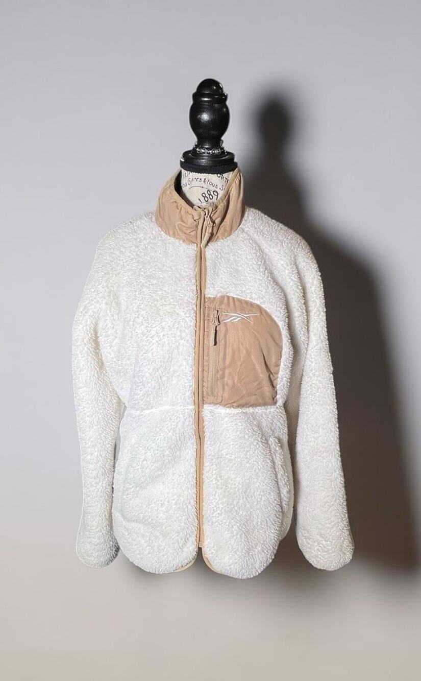 Reebok Women's Sherpa Fleece Jacket Size Large Cream White Tan Full Zip